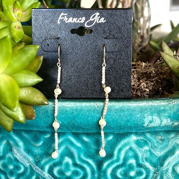 Gold / Pearl Franco Gia Water Fall Dangle Earrings $16ea / 3 for $25 - Picture 2 of 7